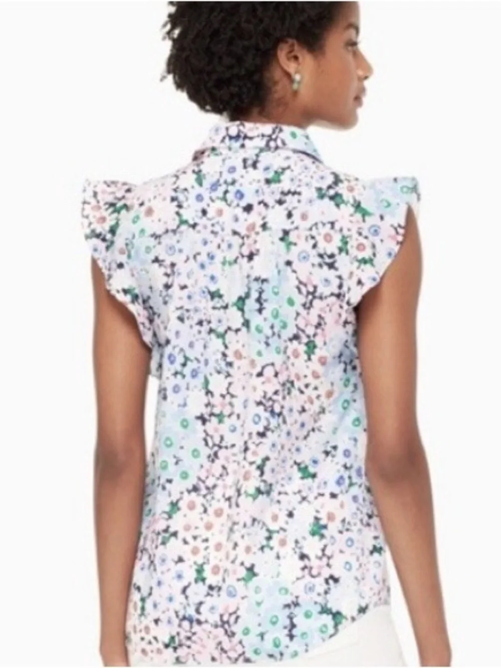 kate spade Pastel Multi Floral Ruffle-Sleeve Dress